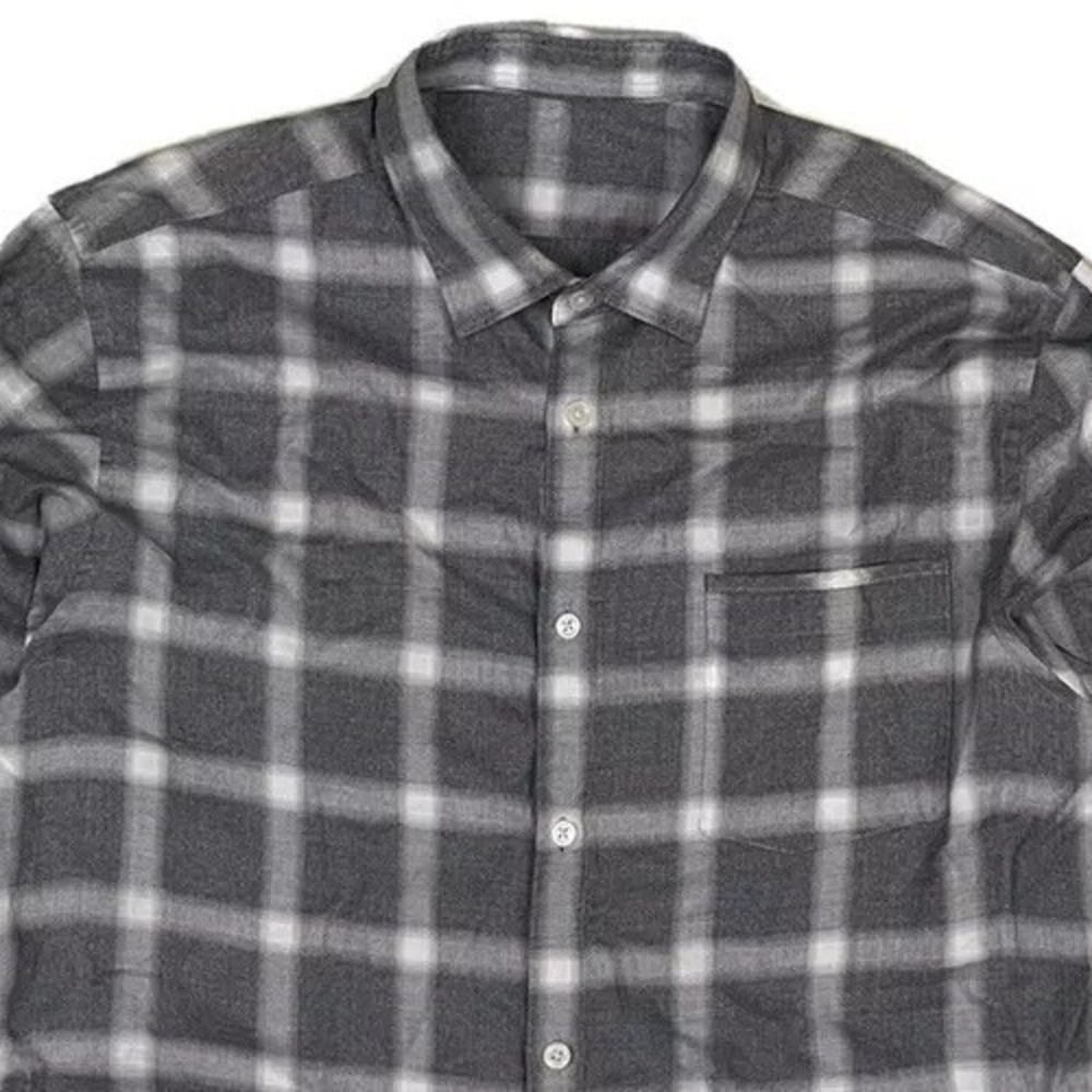 Shadow Plaid Mens Medium Shirt Good Man Brand Slim Gray‎ White Spread Collar